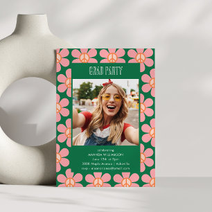 Invitación Foto de fiesta de graduación retro flor paz rosa v