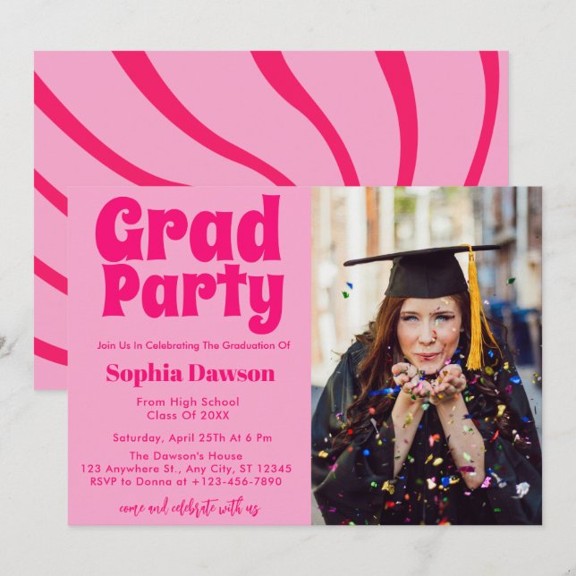 Invitación Foto de fiesta de graduación retro inspirada en lo (Anverso / Reverso)
