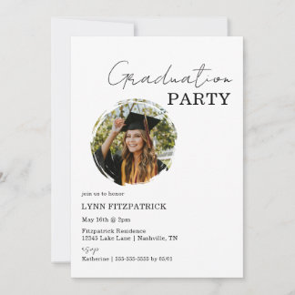 Invitación Foto de fiesta de graduación simple en blanco y ne