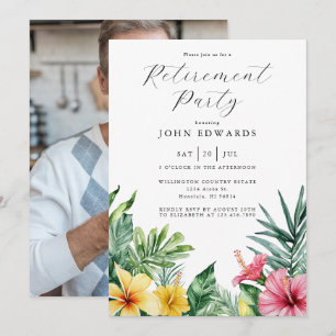 Invitación Foto de fiesta de jubilación de flores tropicales 