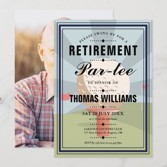 Invitación Foto de fiesta de jubilación de golf clásico (Anverso / Reverso)