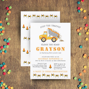 Invitación Foto de fiesta de niños con camiones de volteo de 