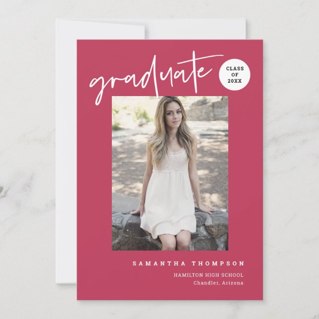 Invitación Foto de Fiesta de posgrado de la escuela magenta M (Anverso)