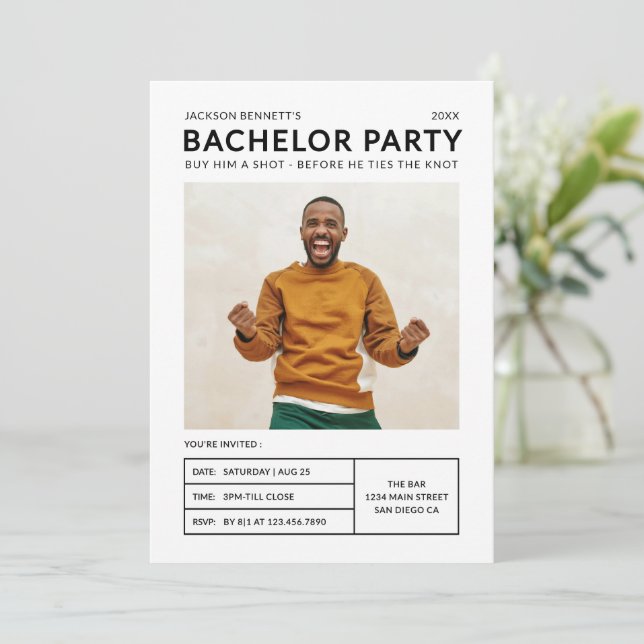 Invitación Foto de fiesta de soltero moderna simple (Anverso de pie)