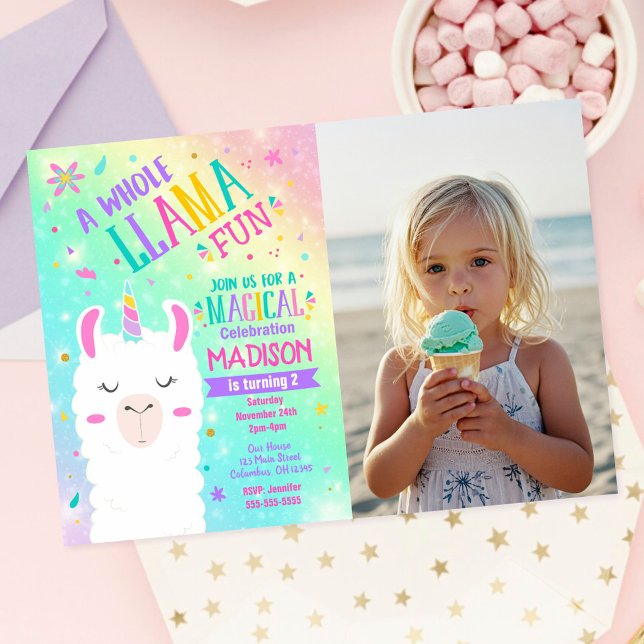 Invitación Foto de fiesta mágica de cumpleaños de Llama Unico (Subido por el creador)