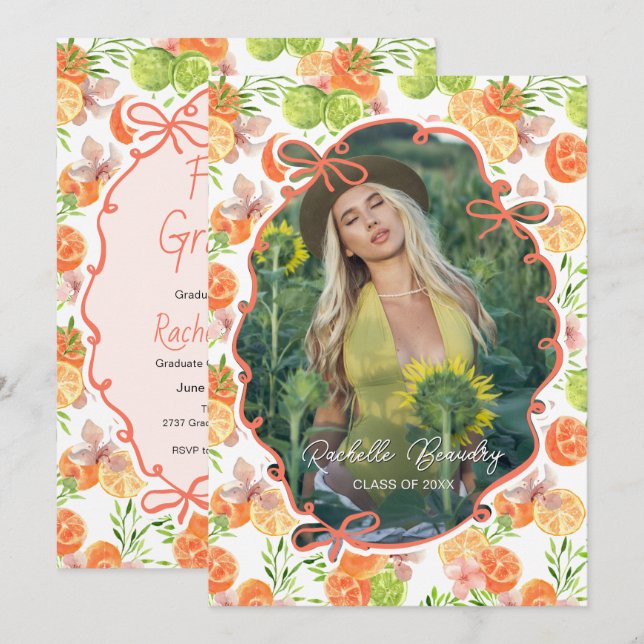 Invitación Foto de Flor de Cítrico Naranja Graduada Recientem (Anverso / Reverso)