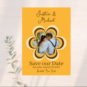 Invitación Foto de Flor Naranja Retro para Boda Save the Date