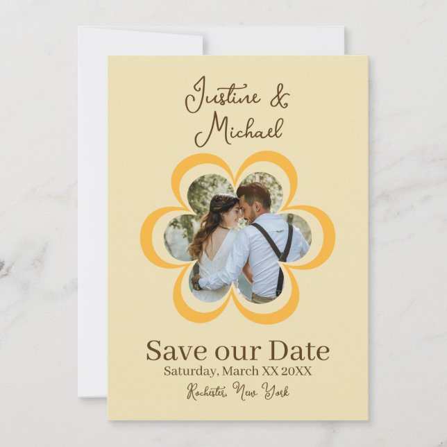 Invitación Foto de Flor Naranja Retro para Boda Save the Date (Anverso)
