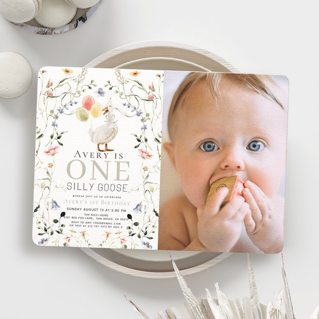 Invitación Foto de Flor Silenciosa Goose Primer cumpleaños (Subido por el creador)