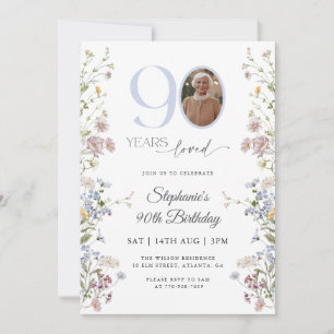 Invitación Foto de flor silvestre 90 cumpleaños