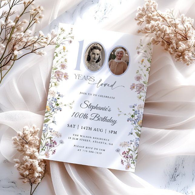 Invitación Foto de Flor Silvestre Cumpleaños 100 (Subido por el creador)