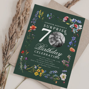 Invitación Foto de Flor Silvestre Sorpresa Cumpleaños 70 Verd