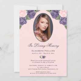Invitación Foto De Floral Púrpura Rosa En Memoria Amada