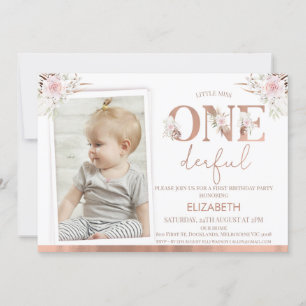 Invitación Foto de Floral Rosa Maravilloso primer cumpleaños