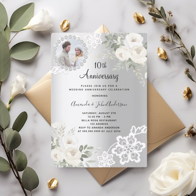 Invitación Foto de florales plateados 10 años de boda (Subido por el creador)