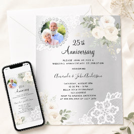 Invitación Foto de flores de plata 25 aniversario de bodas