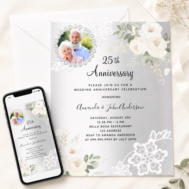 Invitación Foto de flores de plata 25 aniversario de bodas (Subido por el creador)