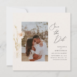 Invitación Foto de Flores Prensadas en Dorado Romántico y Rub