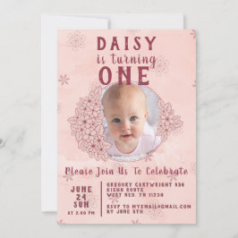 Invitación Foto de flores rosadas de doodle