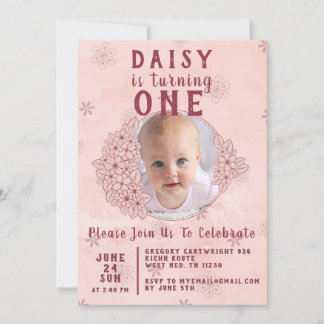 Invitación Foto de flores rosadas de doodle