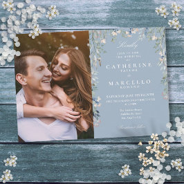 Invitación Foto de flores silvestres azules polvorientos boda