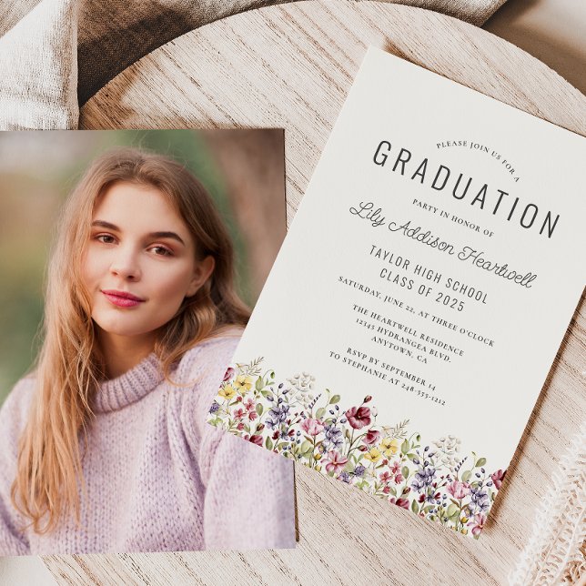 Invitación Foto de flores silvestres de acuarela boho marfil  (Subido por el creador)