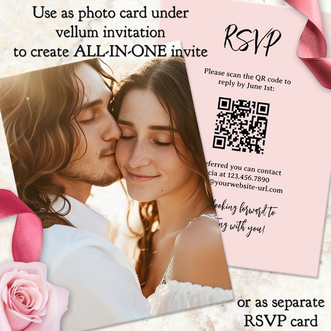 Invitación Foto de fondo de Vellum todo en un Boda (Photo background with RSVP and QR code for vellum wedding invitation - all-in-one wedding invitation)