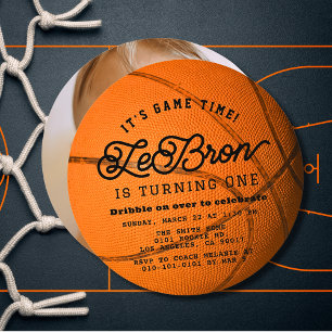 Invitación Foto de forma de baloncesto Cumpleaños número 1 de