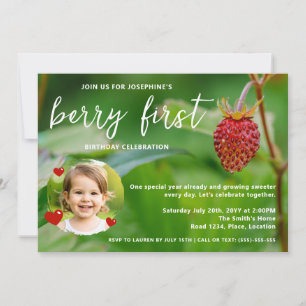 Invitación Foto de Fresa Real Cumpleaños de Fresa Personaliza