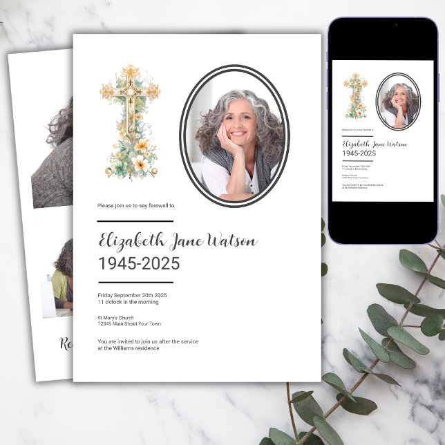 Invitación Foto de Funeral Cristiano Floral (Subido por el creador)