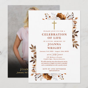 Invitación Foto de funeral de celebración cristiana rústica d