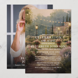 Invitación Foto de funeral de celebración de la vida en jardí