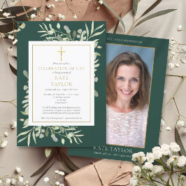 Invitación Foto de funeral de celebración de vida Esmeralda