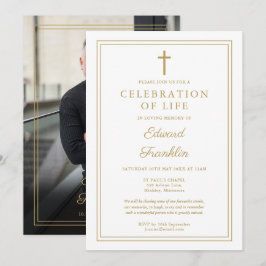Invitación Foto De Funeral De La Celebración Cristiana De Oro