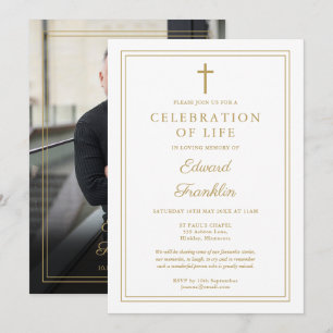 Invitación Foto De Funeral De La Celebración Cristiana De Oro