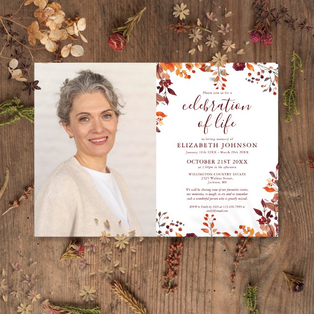 Invitación Foto De Funeral De La Celebración De La Caída Rusa (Rustic Fall Celebration Of Life Funeral Photo Invitation)