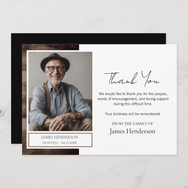 Invitación Foto De Funeral Gracias (Anverso / Reverso)