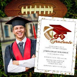 Invitación Foto de Fútbol de Oro Rojo del Cap de graduación c