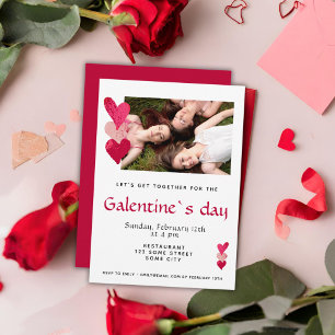 Invitación Foto de Galentine's Day, amigo del corazón rosado