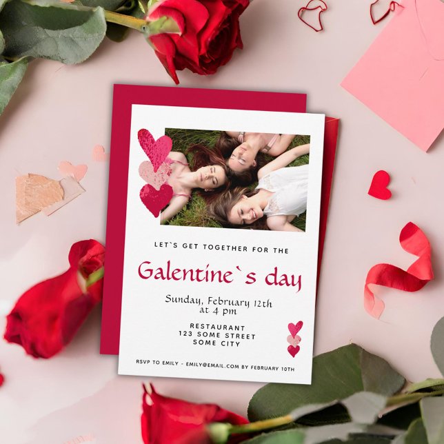 Invitación Foto de Galentine's Day, amigo del corazón rosado (Subido por el creador)