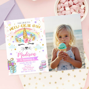 Invitación Foto de gato Caticorn Cumpleaños Unicornio Mágico