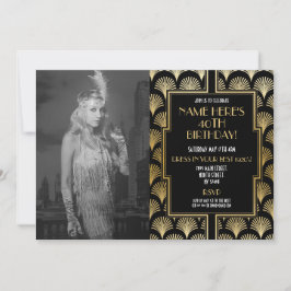 Invitación Foto de Gatsby Fiesta Gold del cumpleaños Art Deco