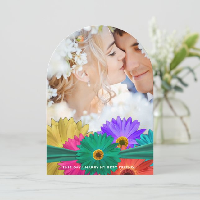 Invitación Foto de Gerber Daisy, moderno esmeralda brillante  (Anverso de pie)