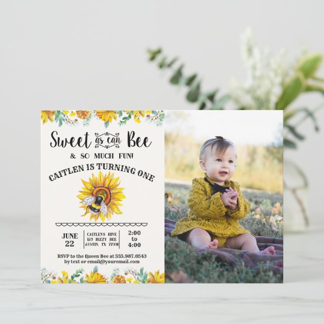 Invitación Foto de girasol dulce como abeja (Anverso de pie)