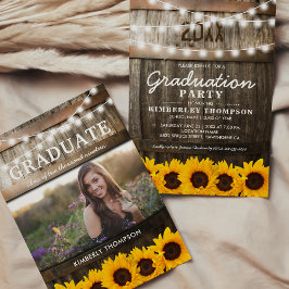Invitación Foto de girasoles rústicos para fiesta de graduaci