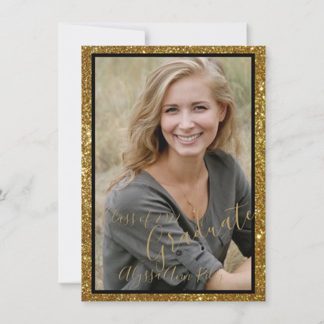 Invitación Foto de glam Purpurinoso fiesta de graduación Invi (Anverso)