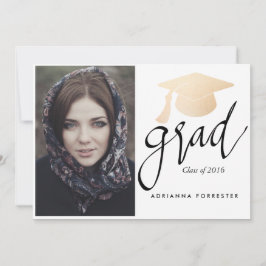 Invitación Foto de Gorra de graduación de Relieve metalizado