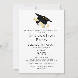 Invitación Foto de gorra de graduación dorada elegante Fiesta