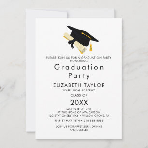 Invitación Foto de gorra de graduación dorada elegante Fiesta