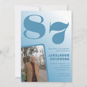Invitación Foto de gradiente azul retro hombres 87 cumpleaños
